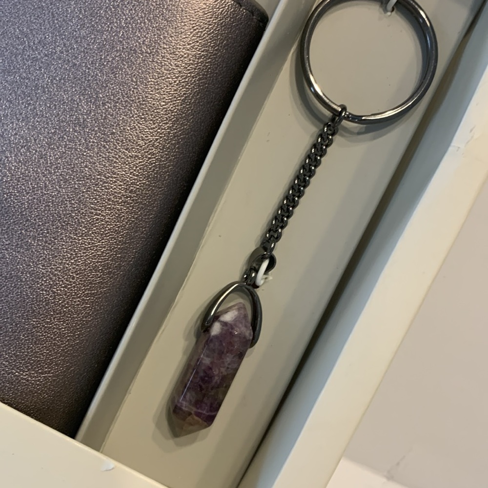 A New Day Metallic Gray Mini Wallet & Semi Precious Amethyst Gem Key Ring Set - Picture 4 of 13